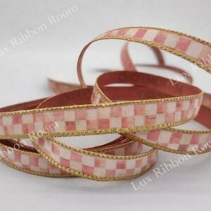 MacKenzie-Childs Rosy Check Pink Ribbon 2"  Wired Luxury Gift Wrap Four (4) Yard